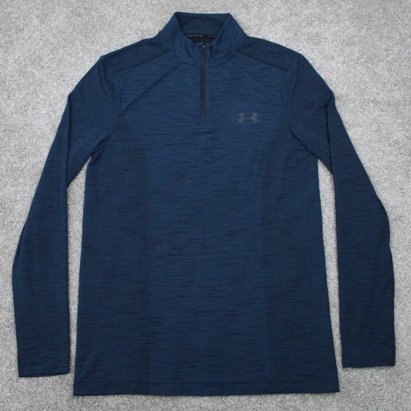 Under Armour Threadborne Sweatshirt Mens Small Blue 1/4 Zip Fitted L/S Pullover - Picture 1 of 8